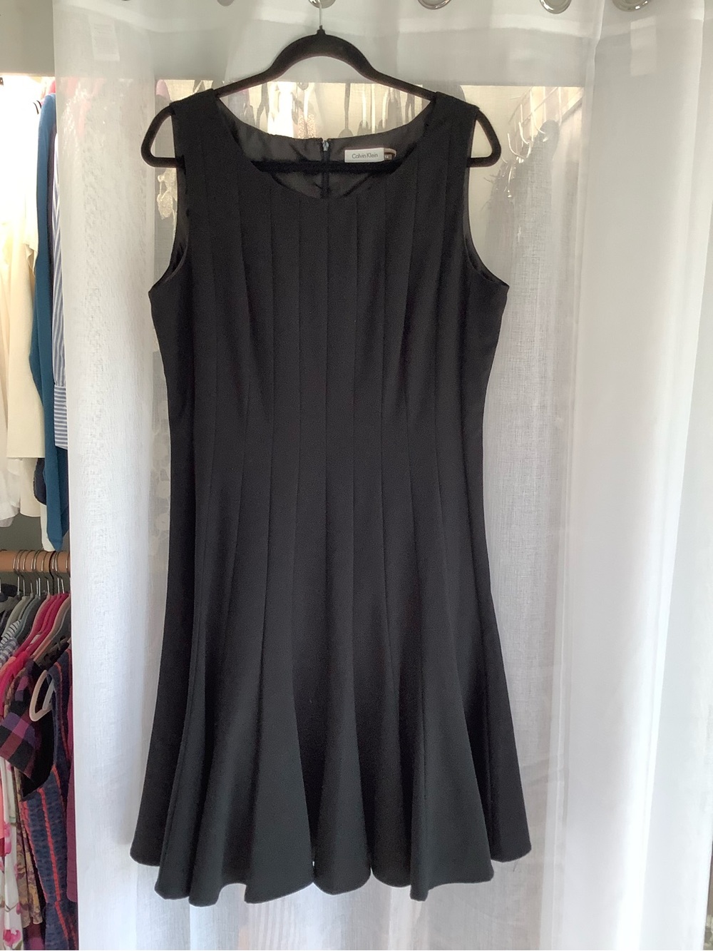 Calvin Klein Black Sleeveless Pleated Fit-&-Flare Midi Dress